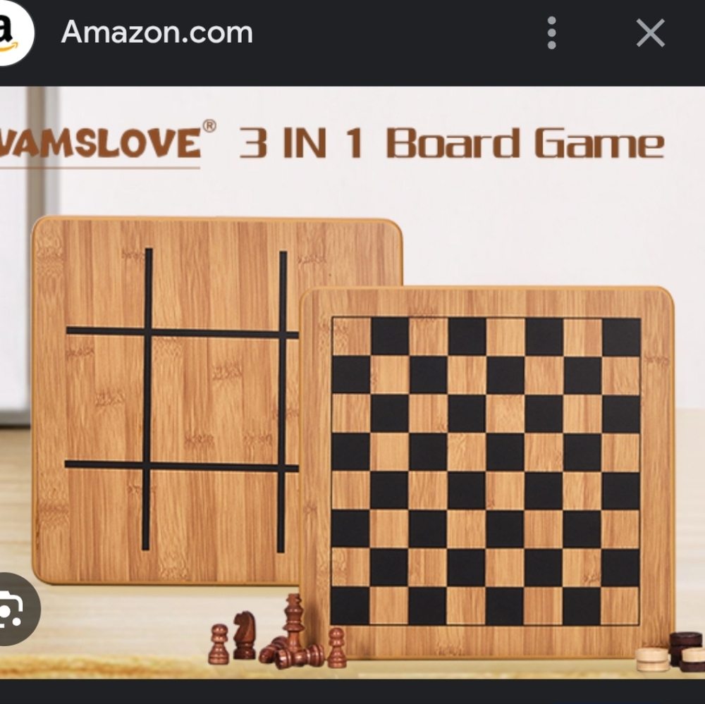 Reversible Wooden Board for Chess, Checkers & Tic Tac Toe W/out Pieces
